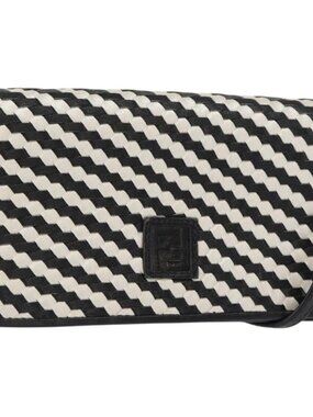 FENDI Shoulder Bag Leather Black White